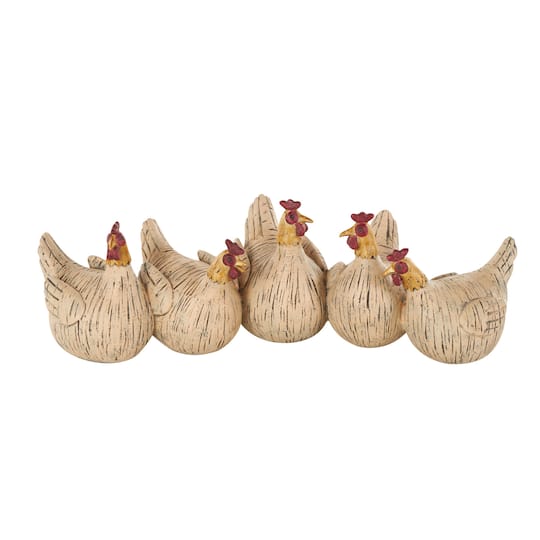 15.25" Beige Polystone Decorative Chicken Sculpture with Gold Heads
